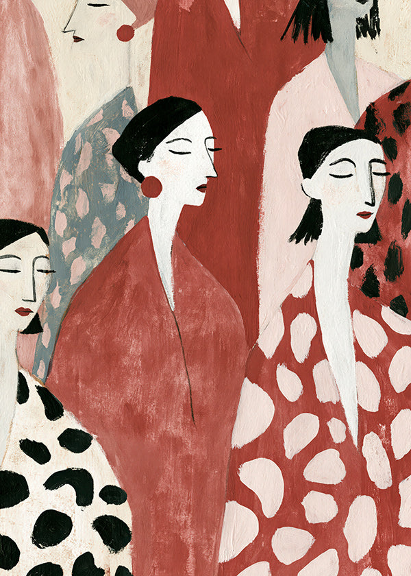 Illustration of female figures in red