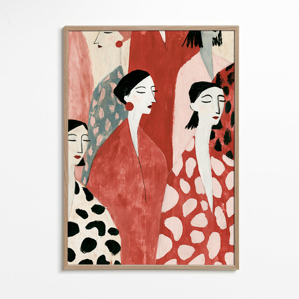 Illustration of female figures in red