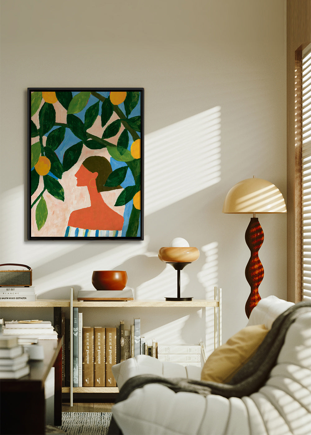 Botanical print with lemon branches and profile