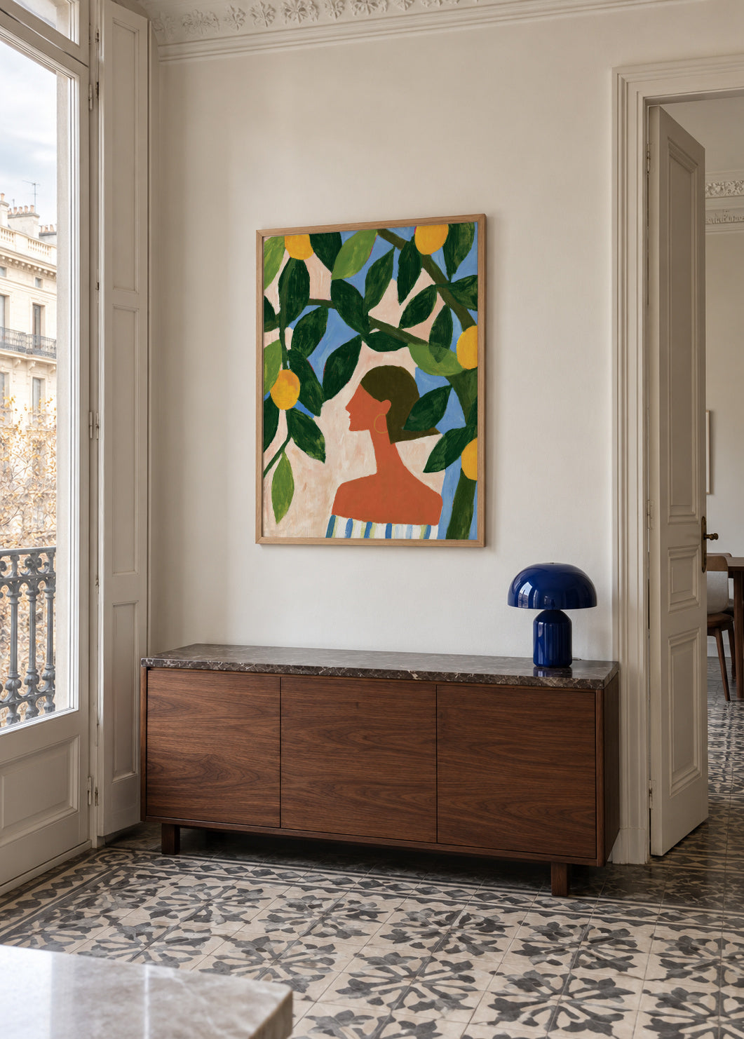 Lemon Garden Muse - Framed poster in an interior