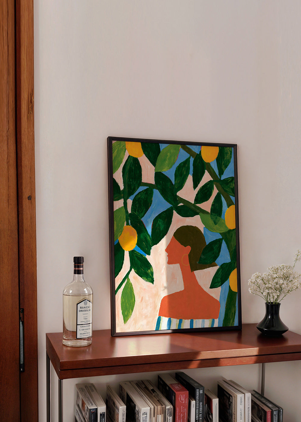 Botanical print with lemon branches and profile