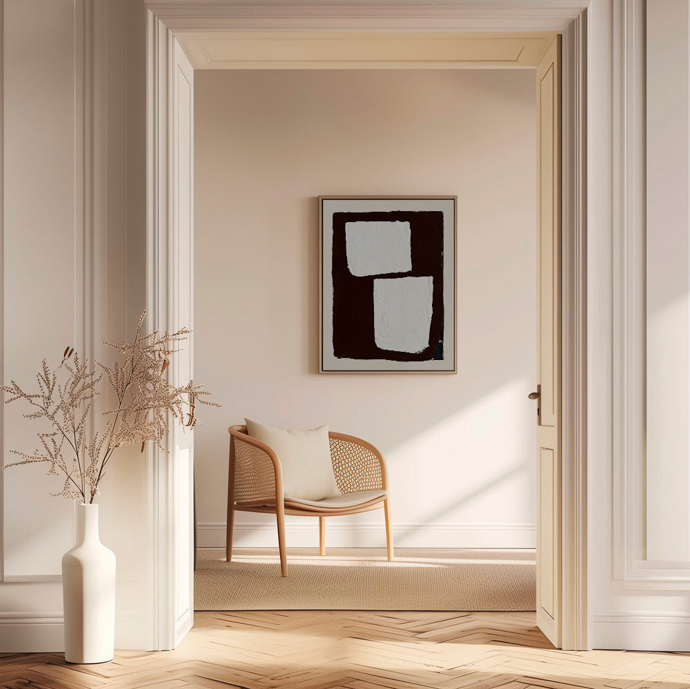 Abstract artwork in mocha with white blocks