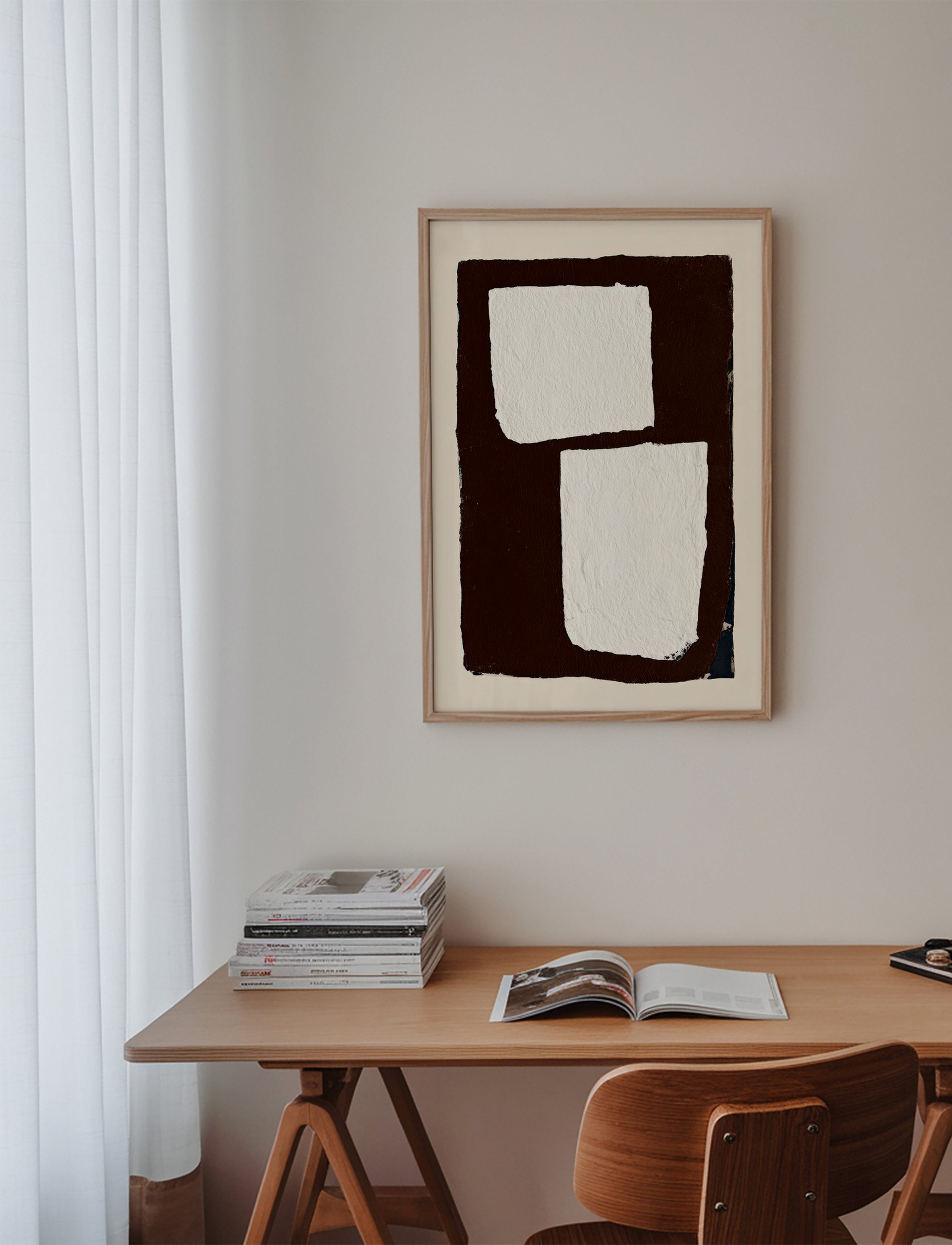 Abstract artwork in mocha with white blocks