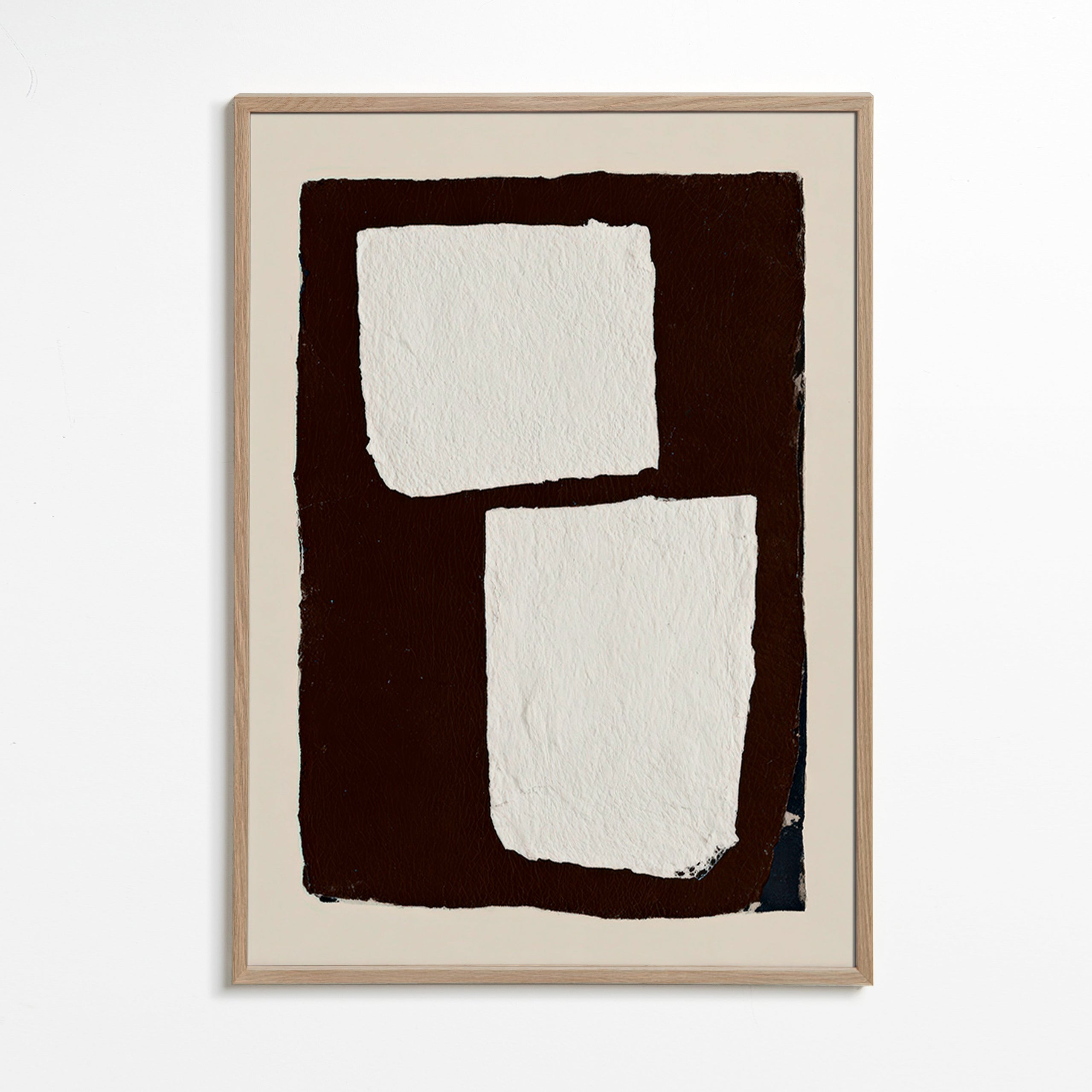 Abstract artwork in mocha with white blocks