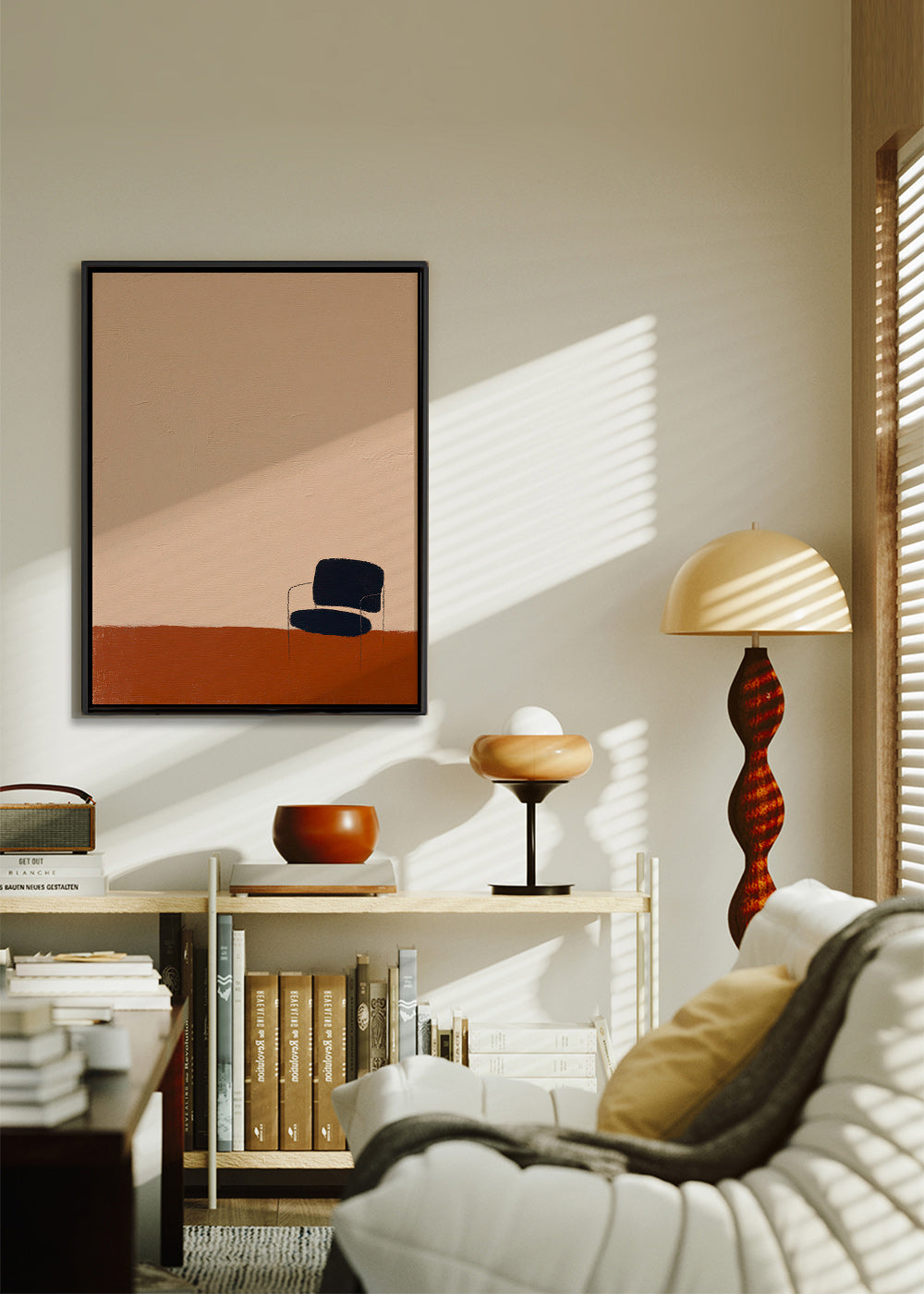 Minimalist art: chair against ochre floor
