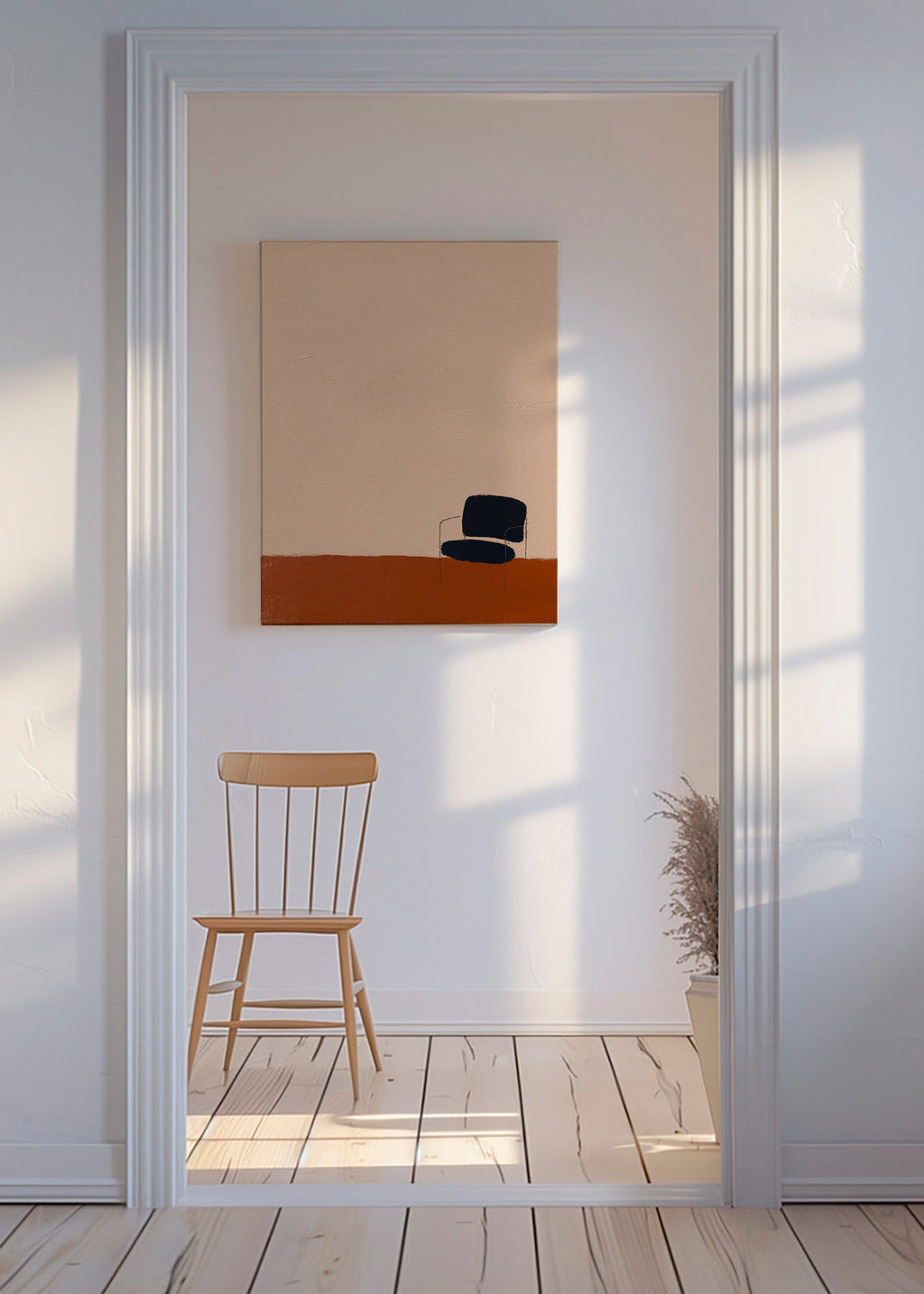 Minimalist art: chair against ochre floor