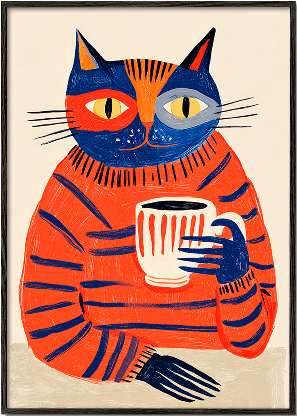 Kitchen art featuring coffee cat