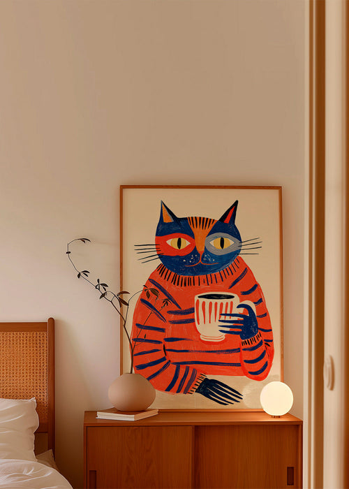 Kitchen art featuring coffee cat
