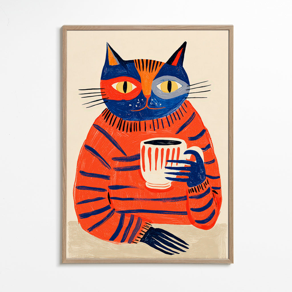 Kitchen art featuring coffee cat