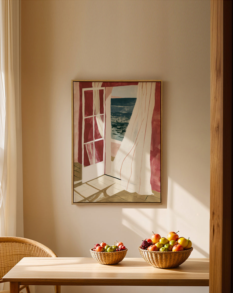Open Window to Sea - Framed canvas in an interior