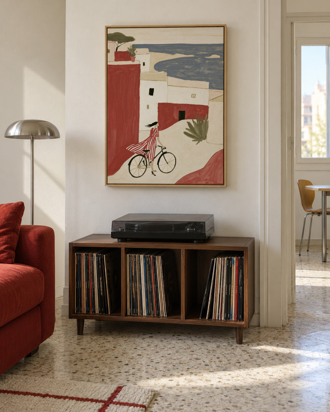 Coastal Bicycle - Framed canvas in an interior