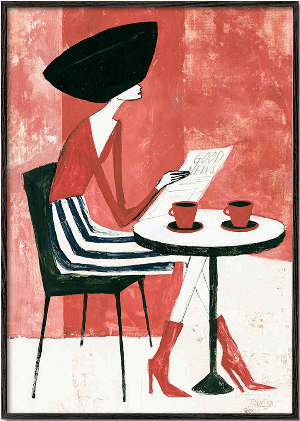 Kitchen art: woman with coffee