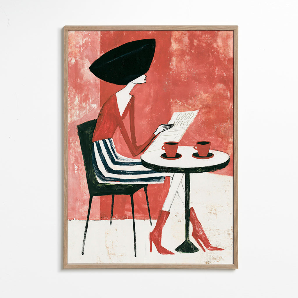 Kitchen art: woman with coffee
