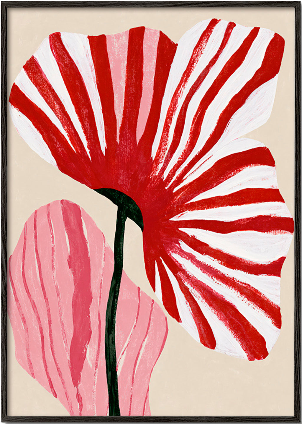 Botanical print with red striped petals