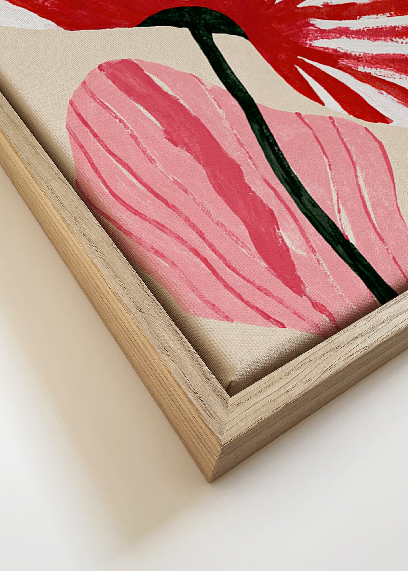 Botanical print with red striped petals