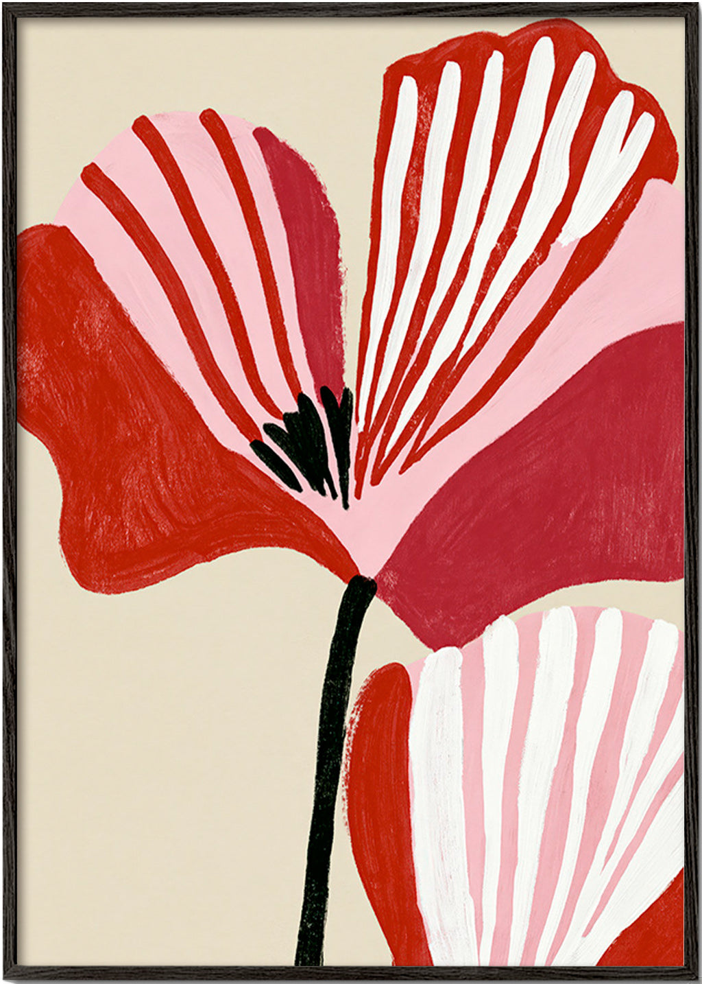 Botanical print Twin Petals in pink and red