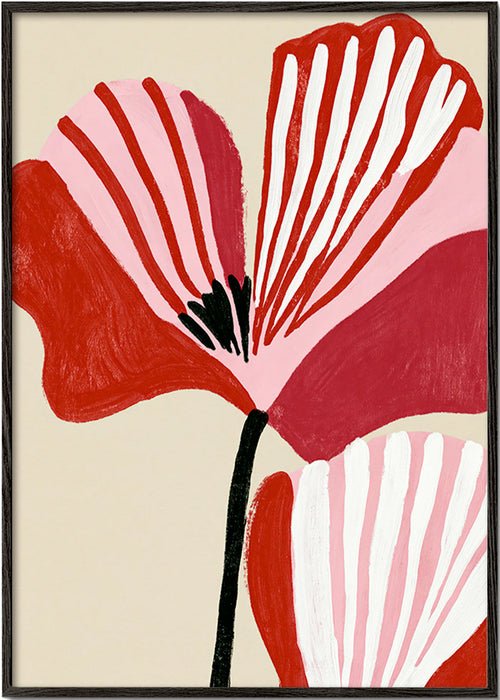Botanical print Twin Petals in pink and red