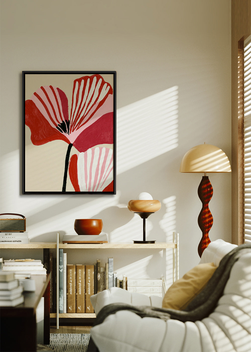Botanical print Twin Petals in pink and red