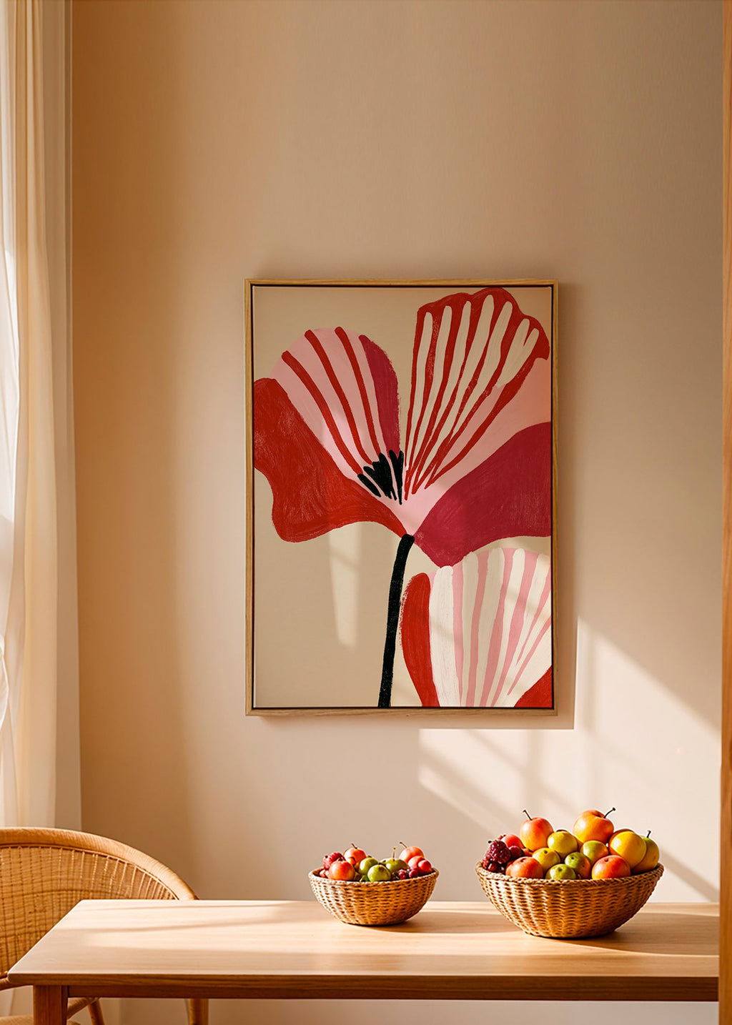 Botanical print Twin Petals in pink and red