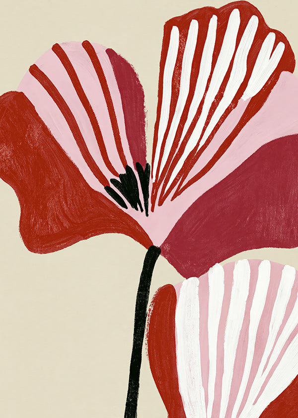 Botanical print Twin Petals in pink and red