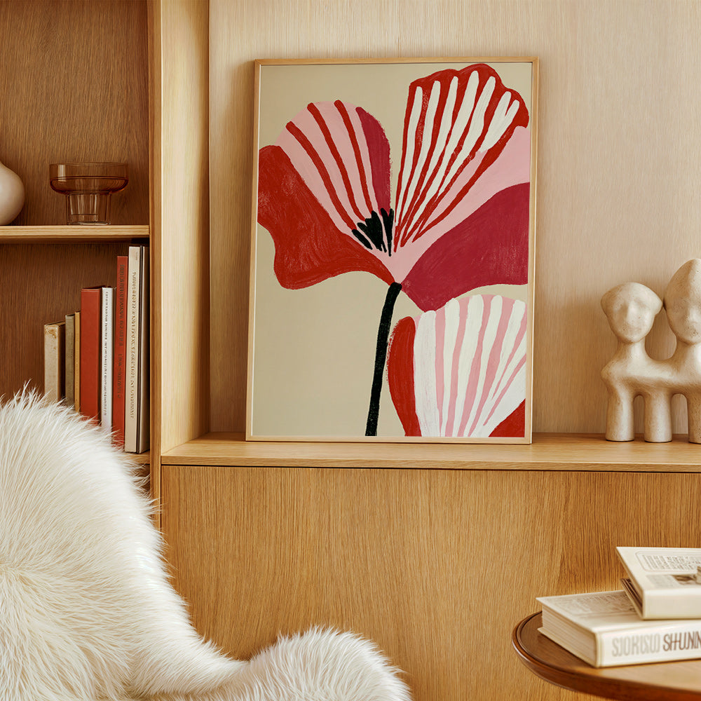 Botanical print Twin Petals in pink and red