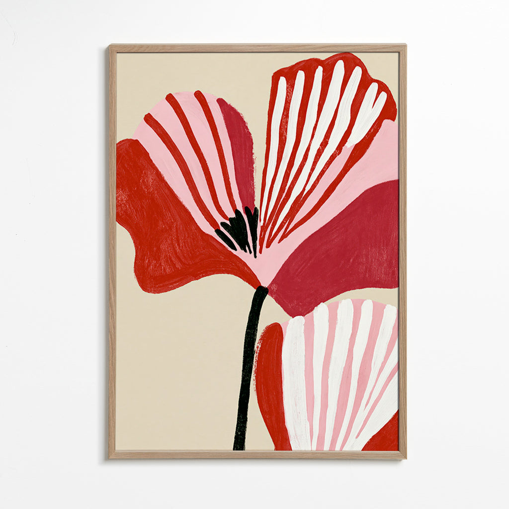 Botanical print Twin Petals in pink and red