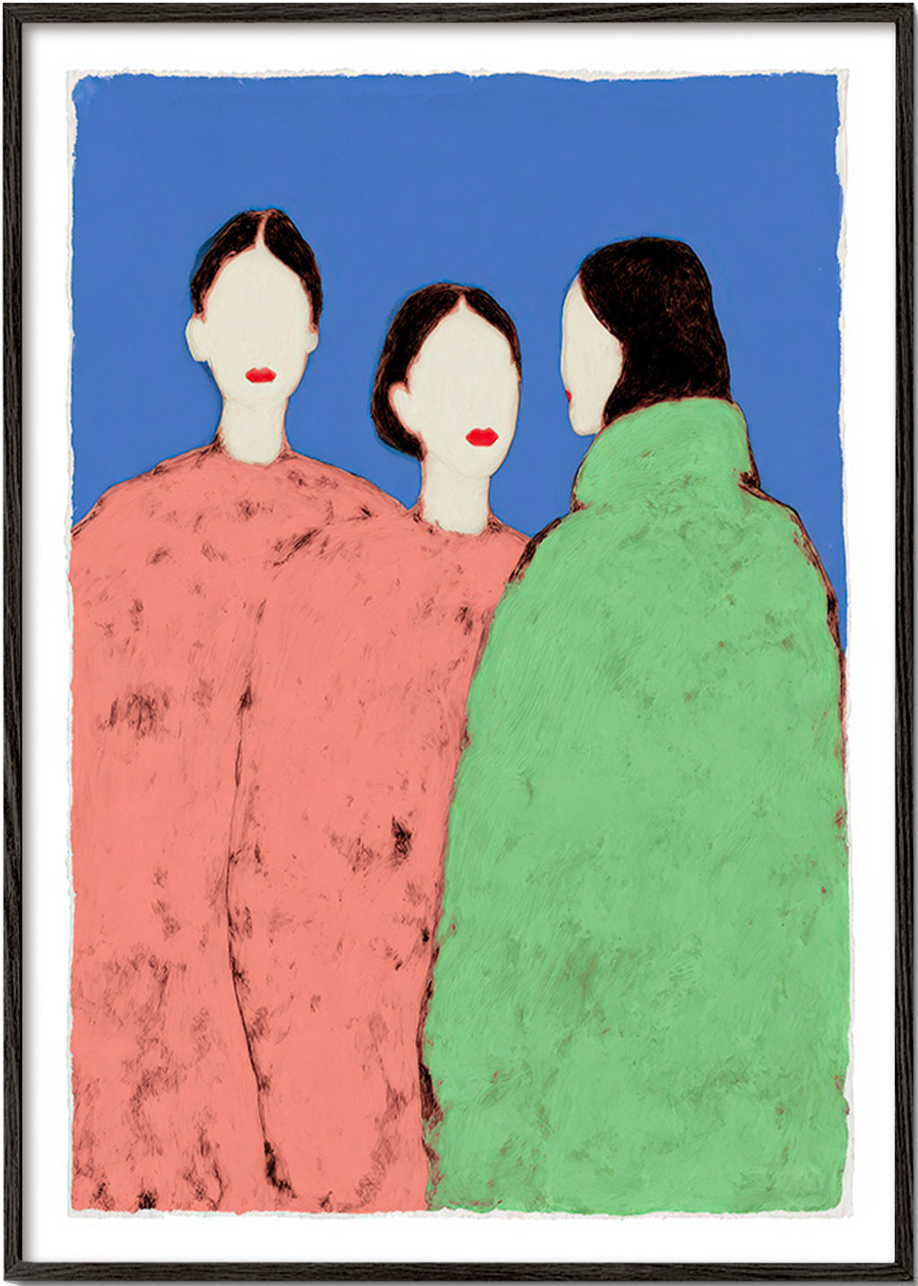 Illustration of three stylized figures on blue background