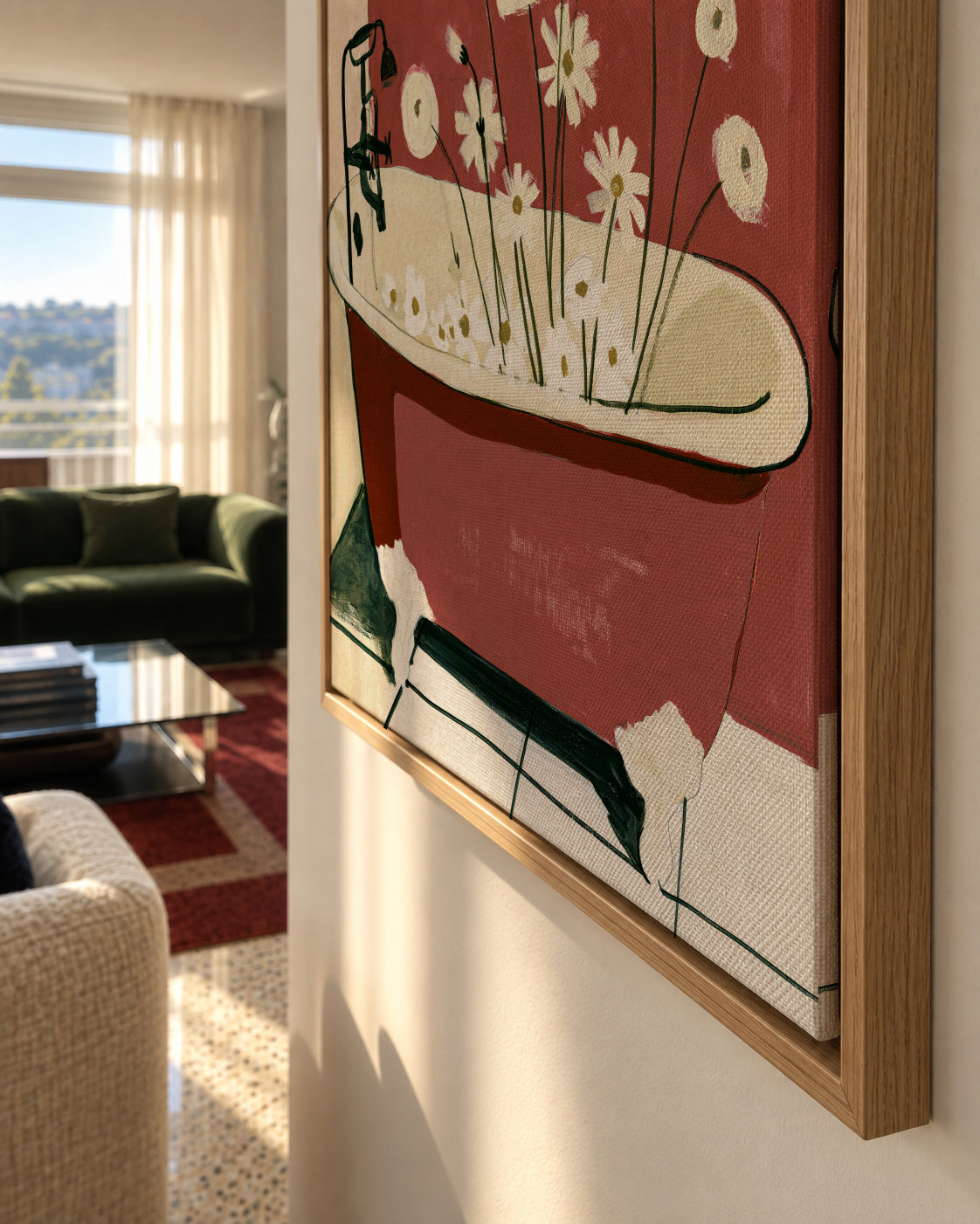 Floral Bath - Framed canvas detail