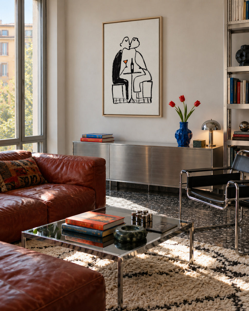 Wine for Two - Framed canvas in an interior