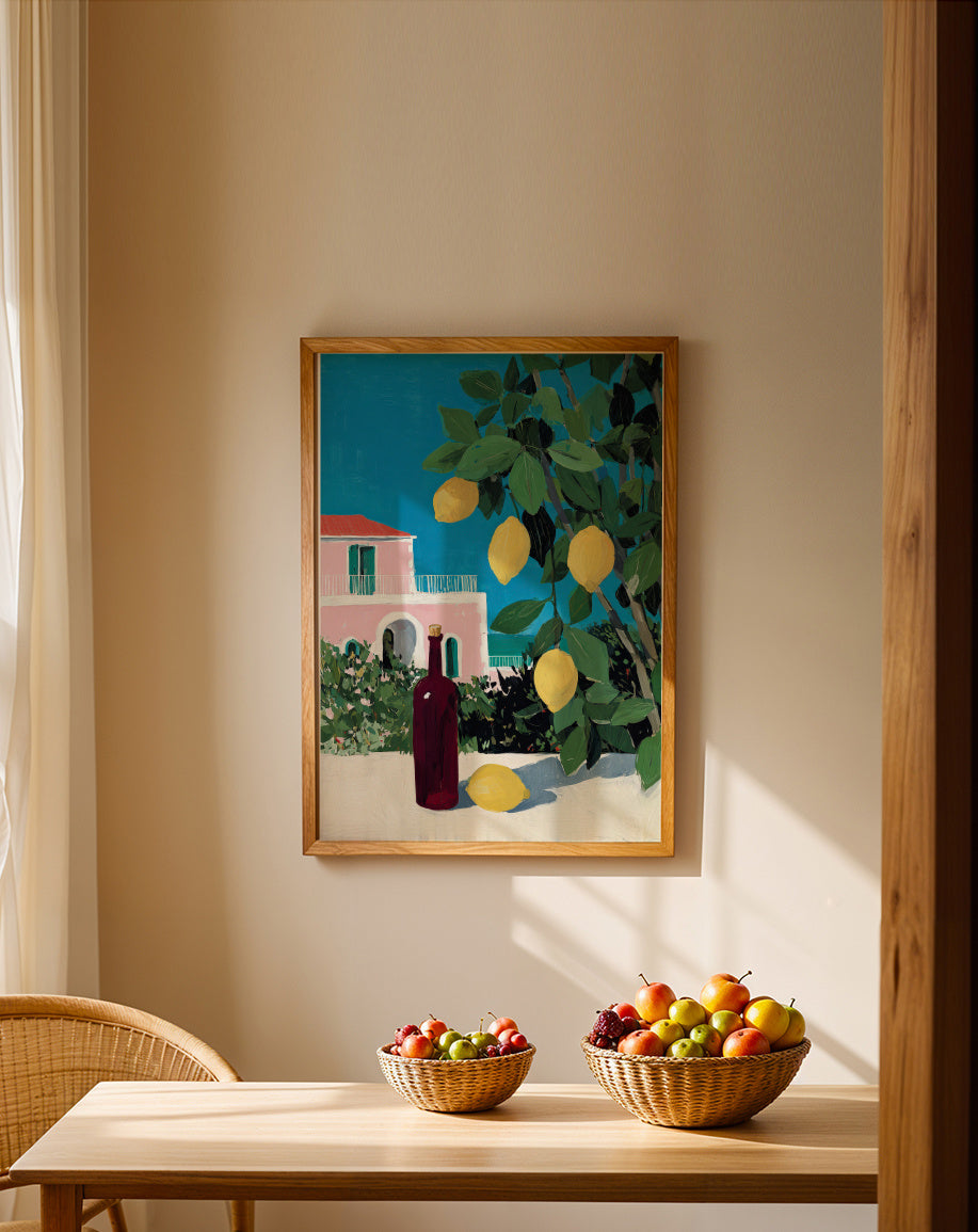 Lemon Courtyard - Framed poster in an interior