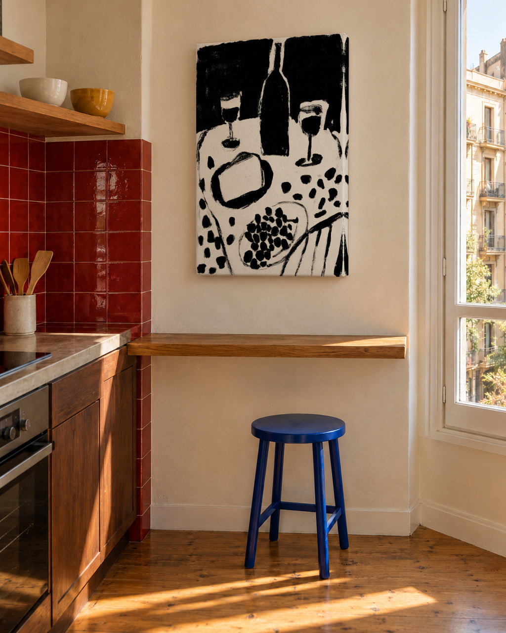 Monochrome Dinner - Unframed canvas in an interior