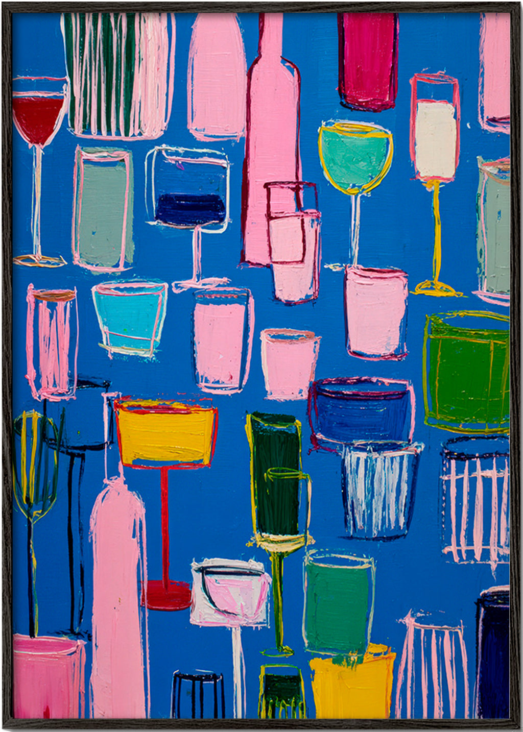 Kitchen art: colorful cocktails on blue background