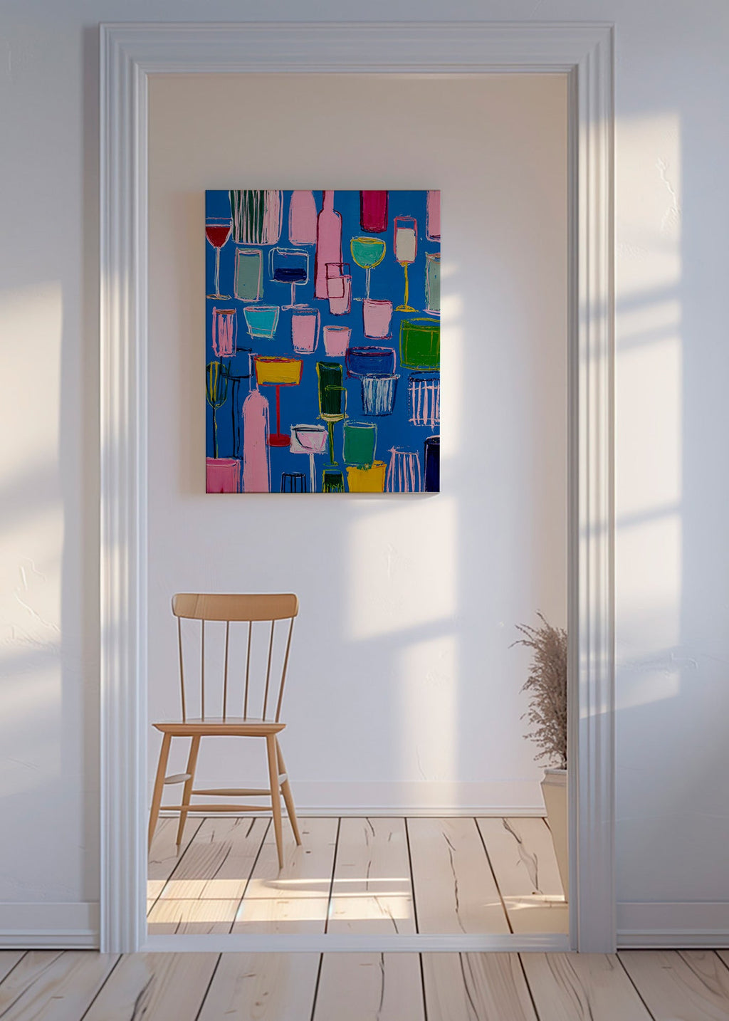 Kitchen art: colorful cocktails on blue background