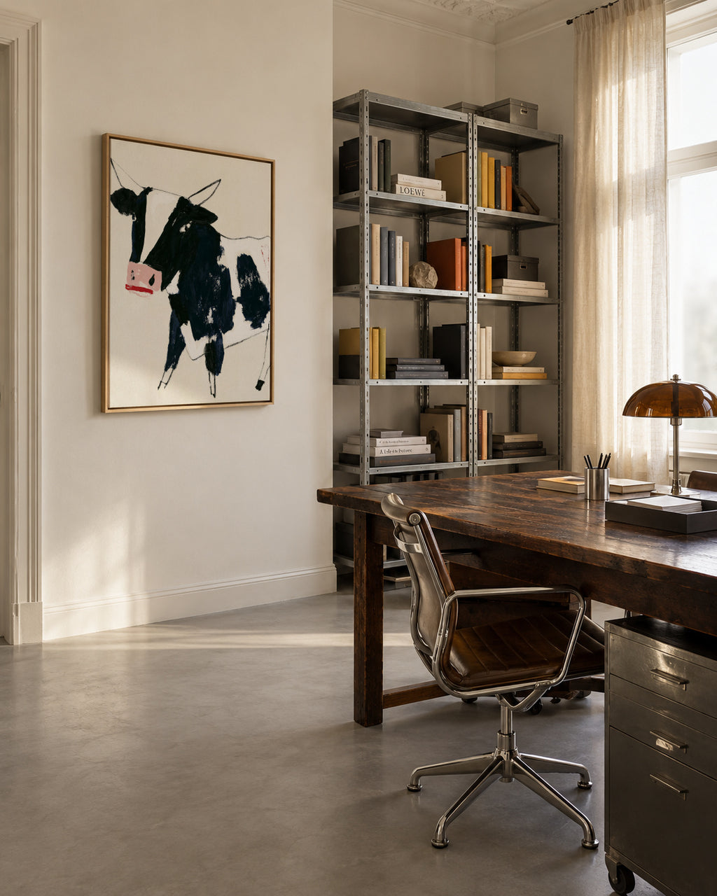 Country Cow - Framed canvas in an interior