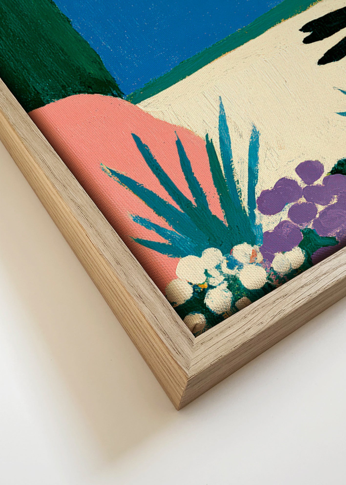 Botanical print with red moon and stylized garden