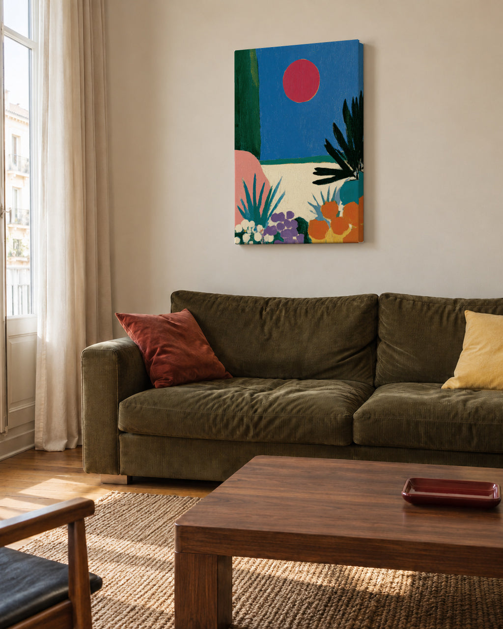 Red Moon Garden - Unframed canvas in an interior