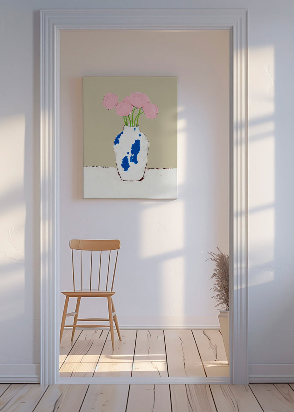 Botanical print: peonies in a blue vase
