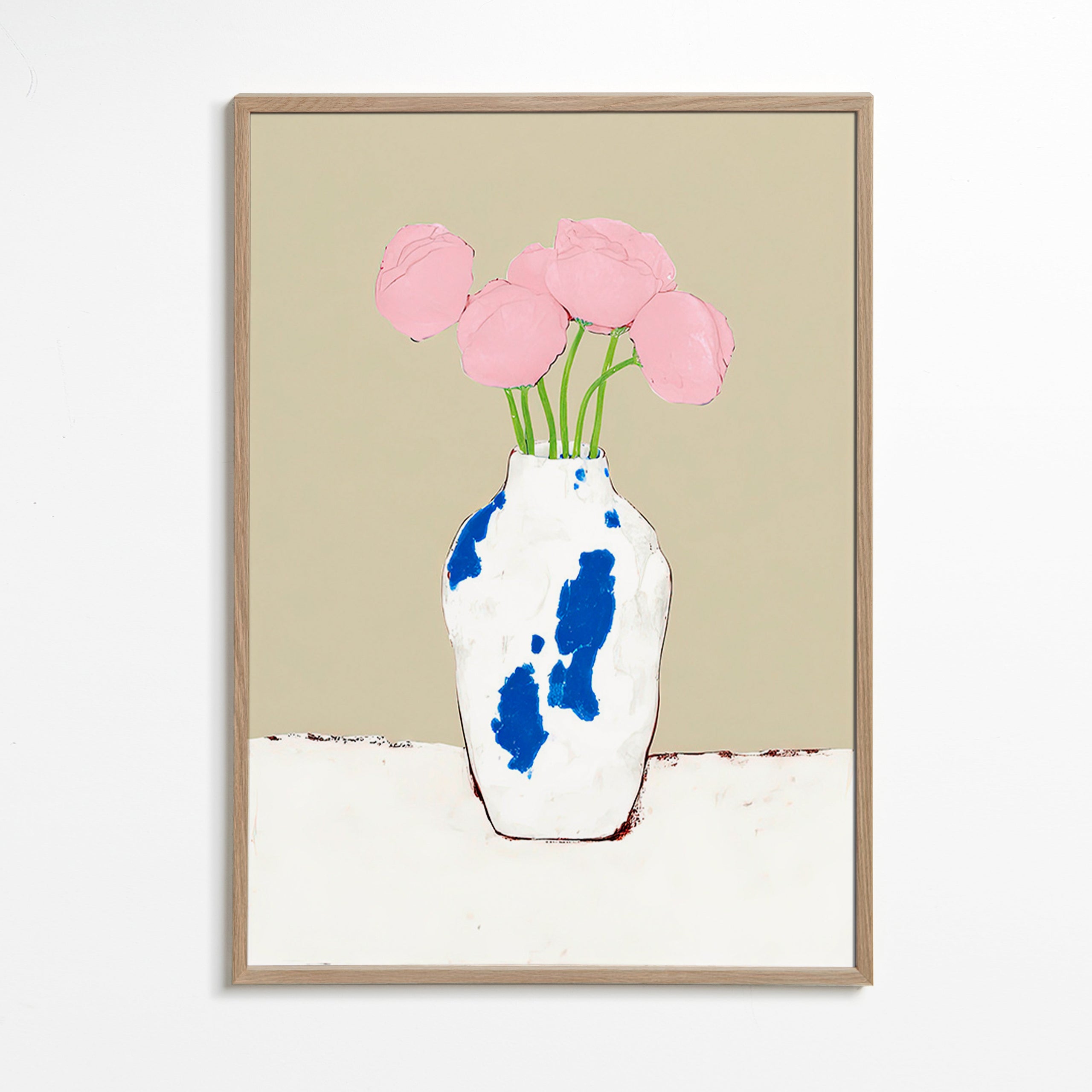 Botanical print: peonies in a blue vase