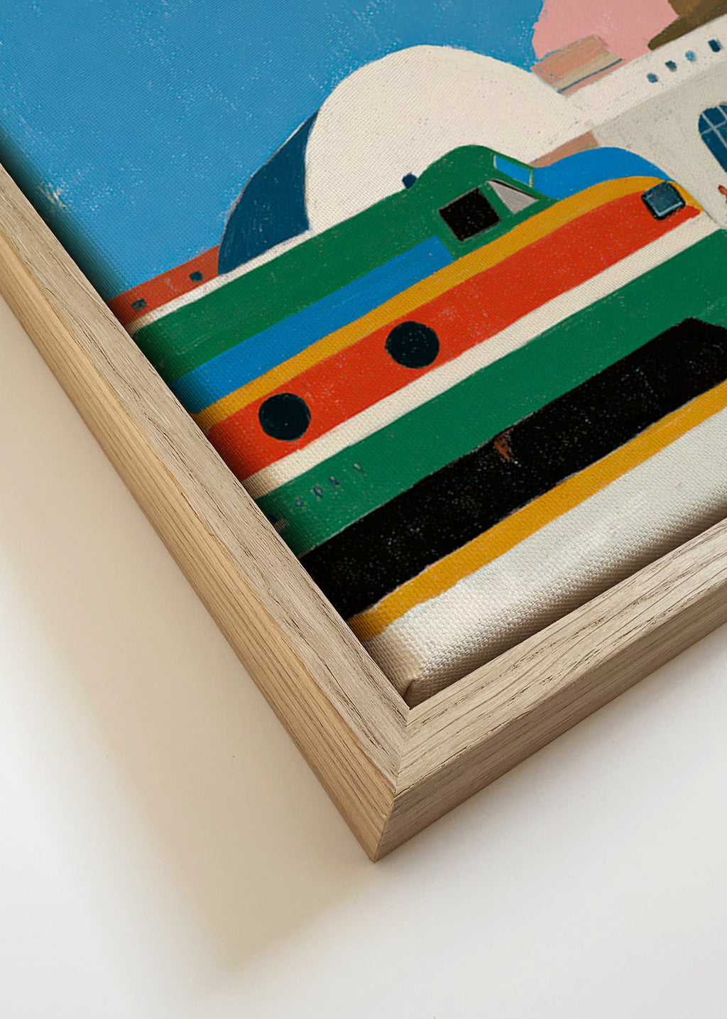 Train station artwork with colorful carriage
