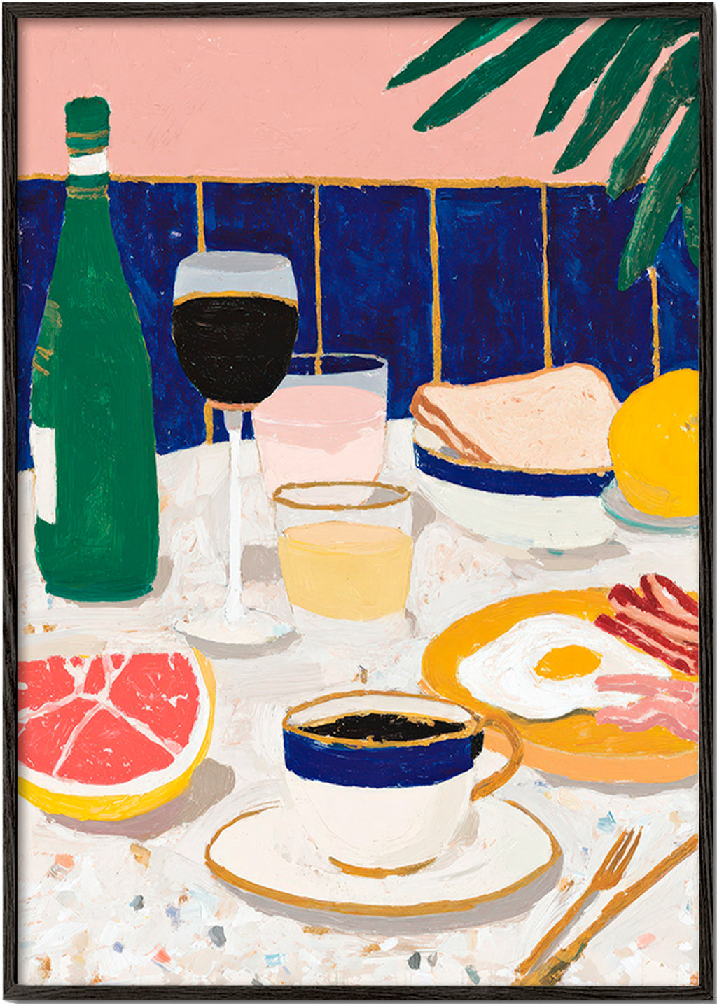 Kitchen art: breakfast still life with grapefruit and coffee
