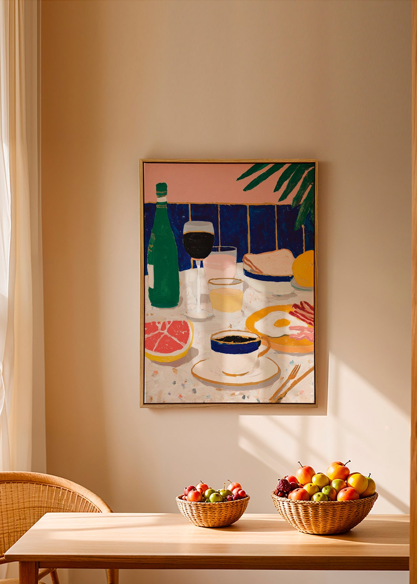 Kitchen art: breakfast still life with grapefruit and coffee