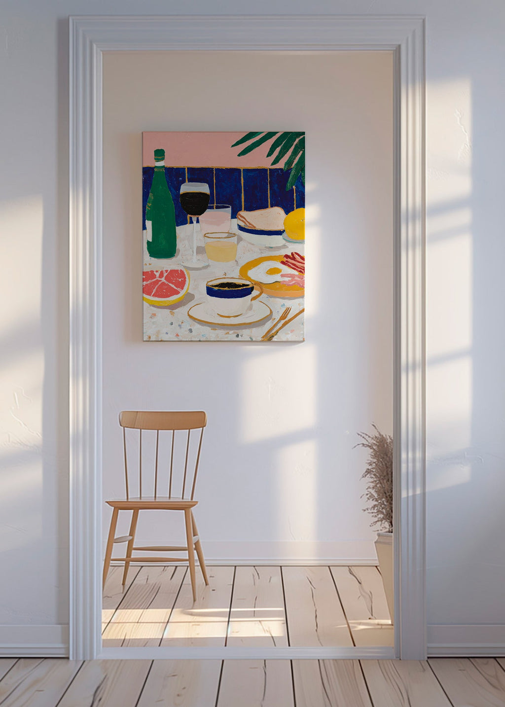 Kitchen art: breakfast still life with grapefruit and coffee