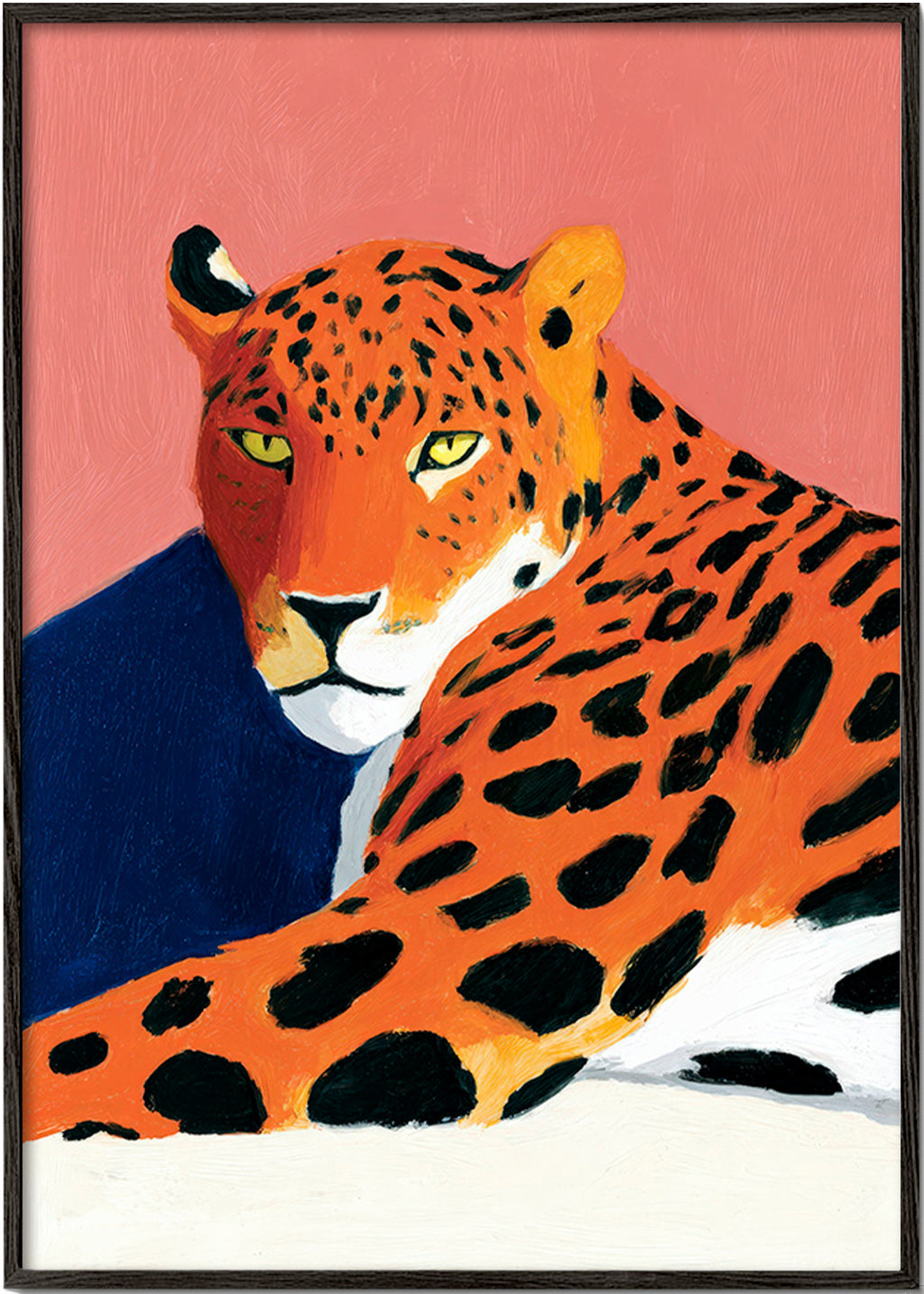 Artwork: Resting leopard on pink background