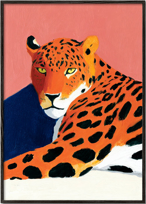Artwork: Resting leopard on pink background