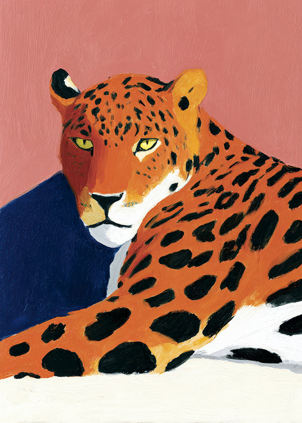 Artwork: Resting leopard on pink background