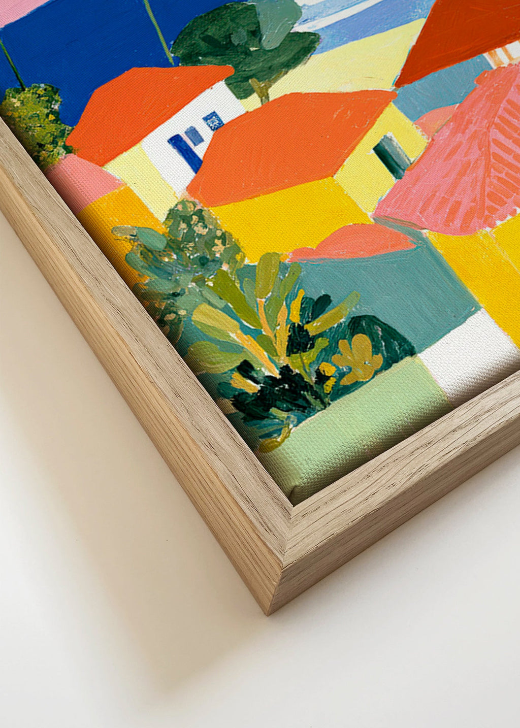 Landscape art: palms and warm-colored houses