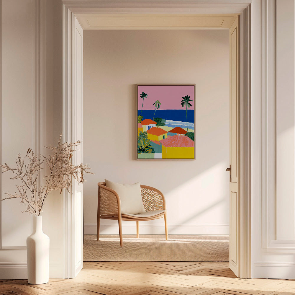 Landscape art: palms and warm-colored houses