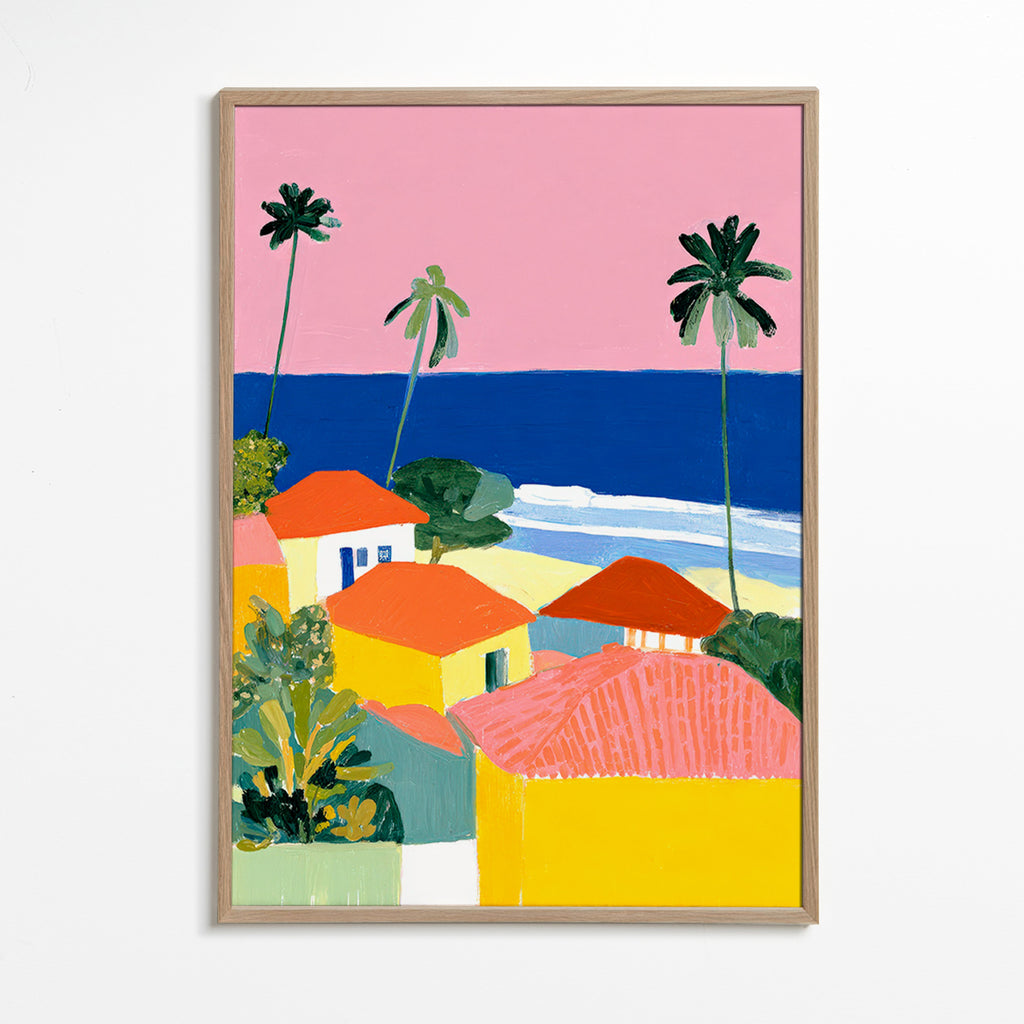 Landscape art: palms and warm-colored houses