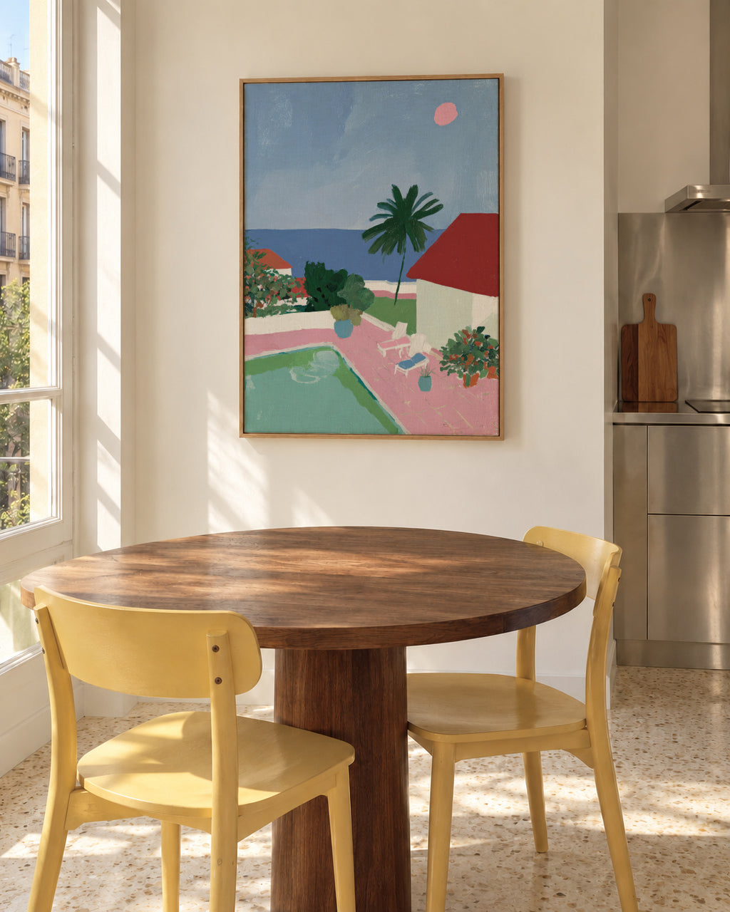 Pink Hillside - Framed canvas in an interior