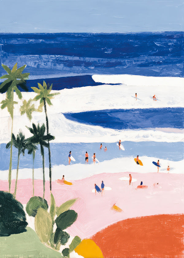 Landscape art: beach surf and palms